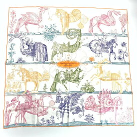 美品 HERMES エルメス カレ90 Della Cavalleria Favolosa デッラ・カヴァッレリア・ファヴォローサ ダブルフェイス スカーフ シルク100％