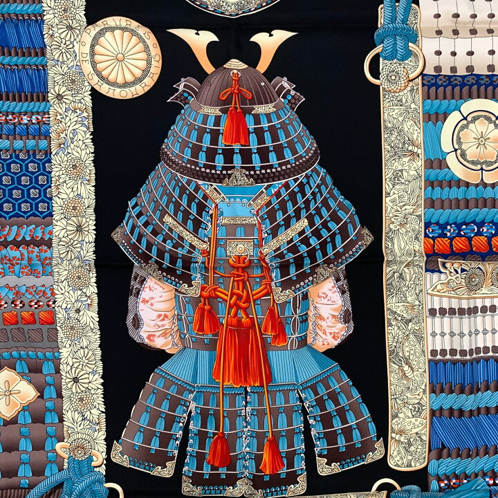 楽天市場】HERMES エルメス カレ90 PARURES DE SAMOURAIS 侍の鎧兜 黒 