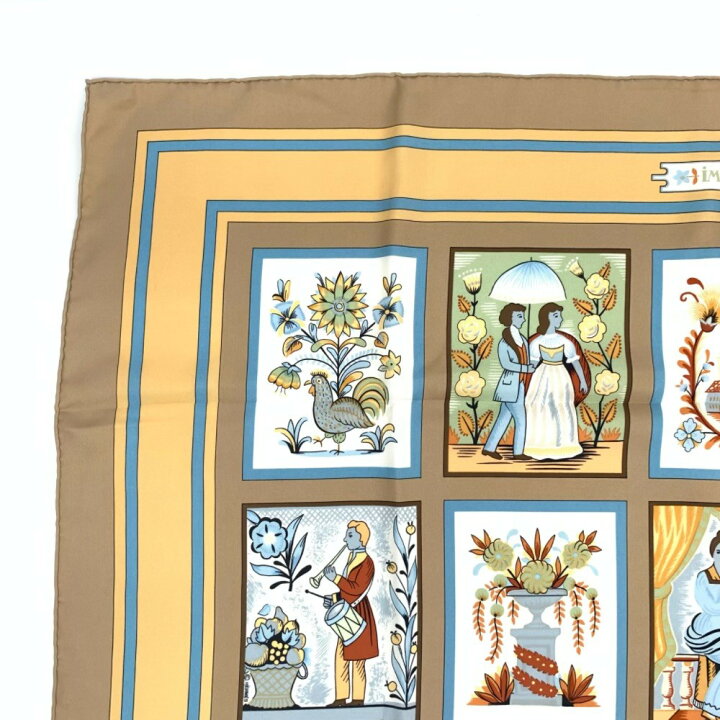 楽天市場】極美品 HERMES エルメス カレ90 IMAGERIE 大衆版画 ベージュ 