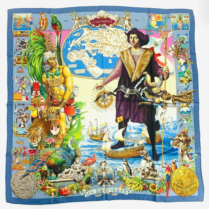楽天市場】美品 希少 HERMES エルメス カレ90 Les Ameriques アメリカ 