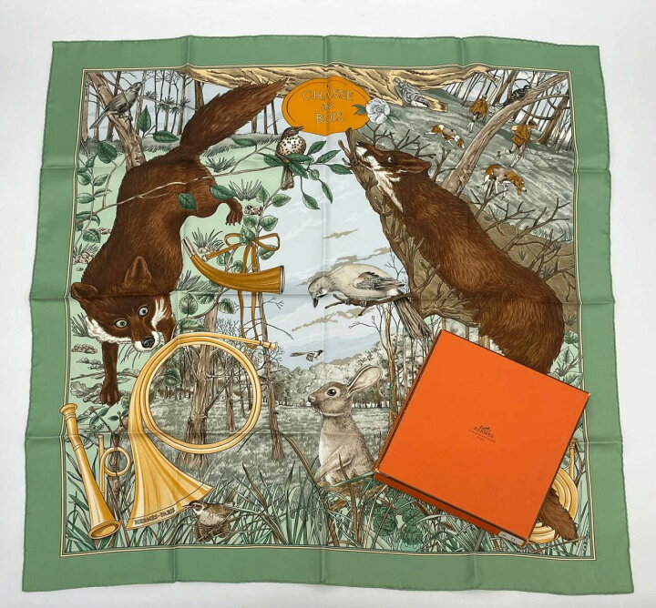 楽天市場】未使用級 HERMES エルメス カレ90 CHASSE au BOIS 森の狩猟 