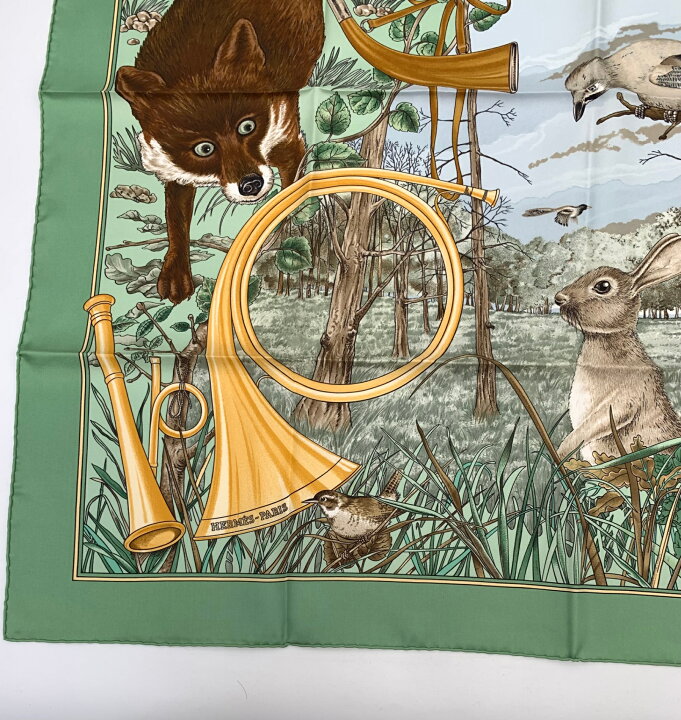 楽天市場】未使用級 HERMES エルメス カレ90 CHASSE au BOIS 森の狩猟 