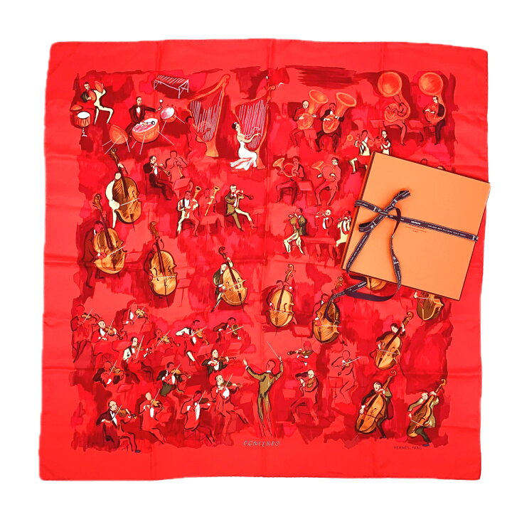 楽天市場】美品 HERMES エルメス カレ90 CONCERTO コンチェルト レッド 