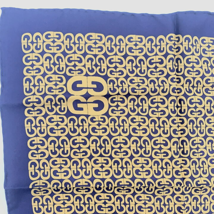 楽天市場】美品 GUCCI グッチ ロゴ 総柄 GG シルク スカーフ ネイビー 