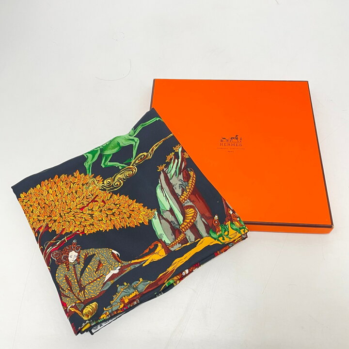 楽天市場】新品同様 HERMES エルメス カレ90 Au FIL de la SOIE 絹糸の 