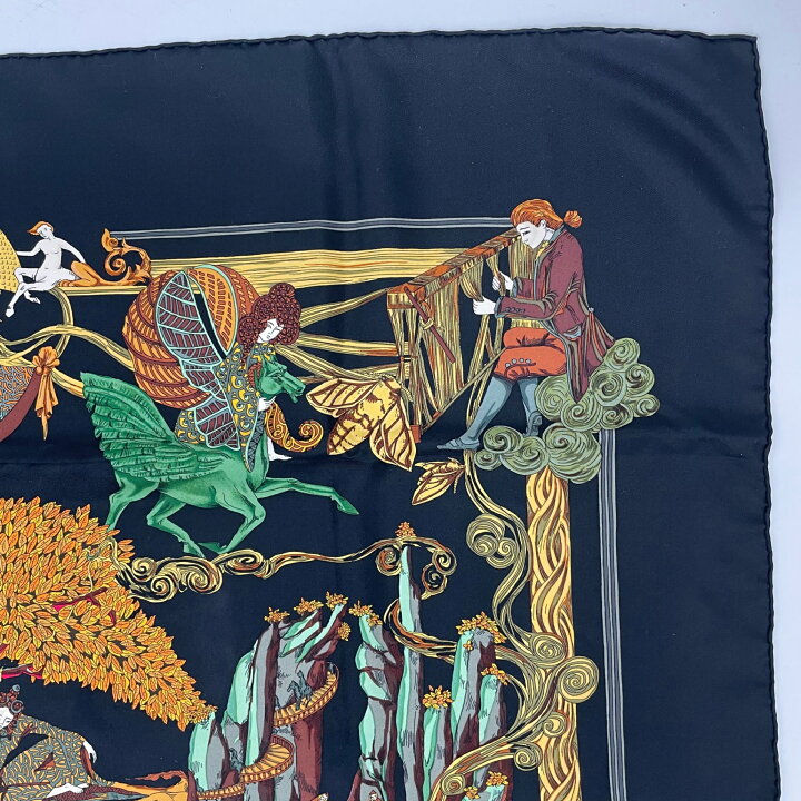 楽天市場】新品同様 HERMES エルメス カレ90 Au FIL de la SOIE 絹糸の 