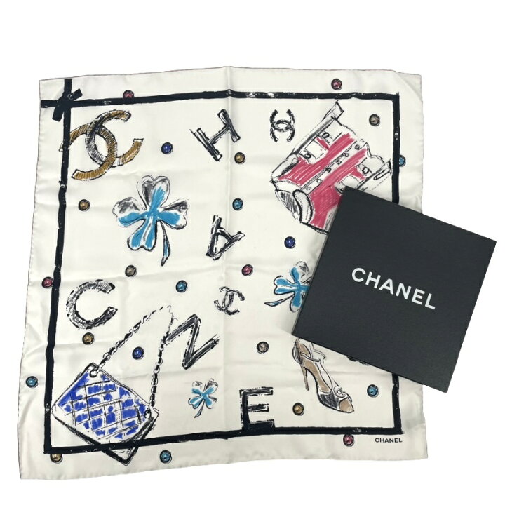 楽天市場】新品同様 CHANEL シャネル アイコンモチーフ スカーフ ココ 