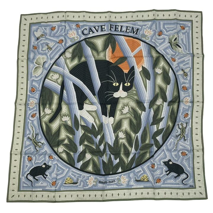 楽天市場】新品同様 HERMES エルメス カレ90 CAVE FELEM 猫に注意