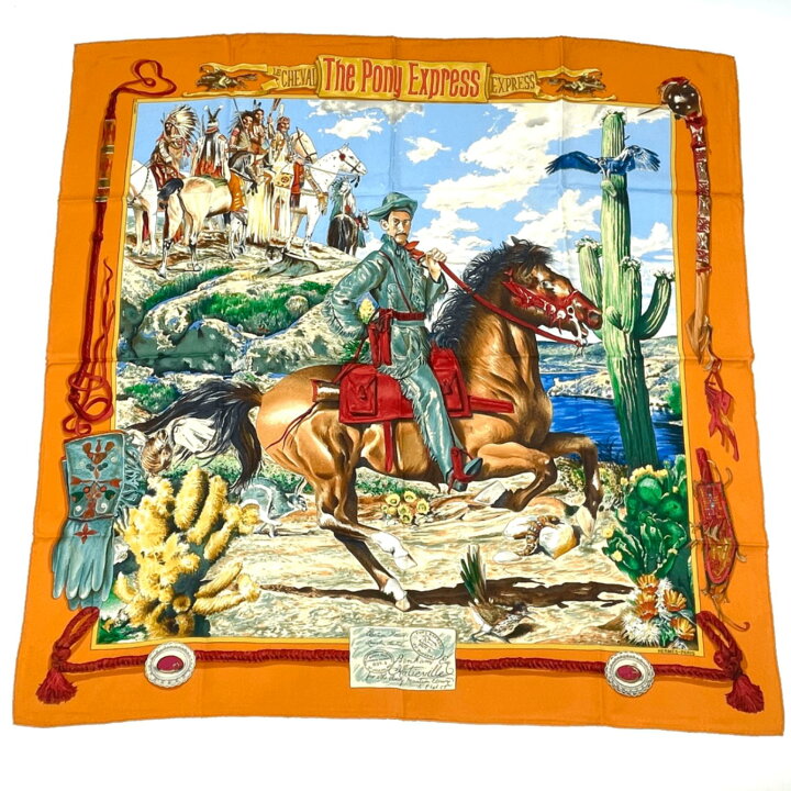 楽天市場】美品 HERMES エルメス カレ90 THE PONY EXPRESS 郵便社 馬 