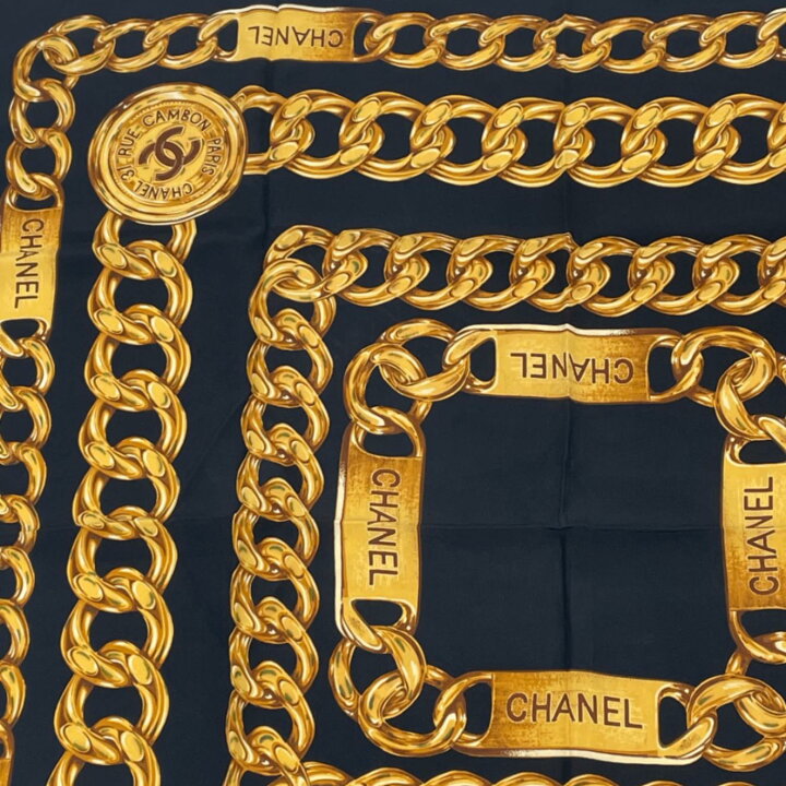 楽天市場】極美品 CHANEL シャネル スカーフ ココマーク チェーン柄 黒 