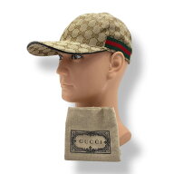 新品同様 GUCCI グッチ キャップ メンズ GGキャンバス ベージュ サイズM 保存袋付き 1BO