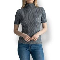 PLEATS PLEASE ハイネック 半袖 ブラウス トップス ネイビー PLEATS 