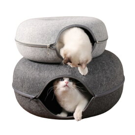 キャットハウス　猫用ベッド　ペットベッド　ドーナツ型トンネル　ねこ用　寝床　手洗いOK　小型中型　猫　犬　ワンちゃん　60×60cm　50×50cm　2サイズ　ピンク　グレー　ブルー4カラー