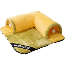 トンネル型ペットベッド　キャット犬小型ペット用　4サイズ2カラー　ふわふわ　優しい素材　暖かい　PET69　小型中型　猫　犬　ワンちゃん　クッション　滑り止め　湿気遮断　送料無料　イエローグリーン　グレー2カラー