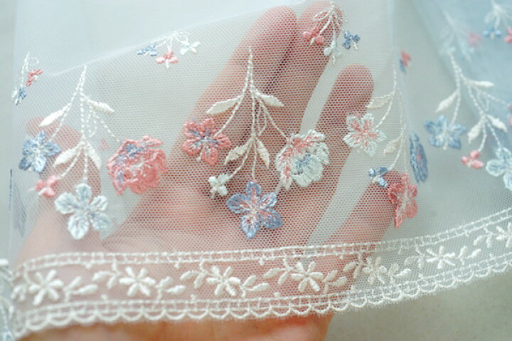 楽天市場】素敵な 花柄刺繍 チュールレース 幅185mm 単位50cm 全四色  