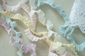 ＜A色₋待望の再入荷＞可愛い　フリルレース　ギャザーレース　最大幅10-11mm　単位1m　全7色