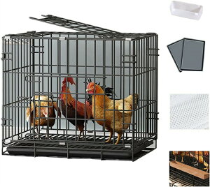 即納 鶏用ケージ 大型 鶏かご 鶏小屋 家庭用 飼育ケージ 家禽用ケージ 鶏舎 水入れ 餌入れ トレー付き 天井扉 掃除しやすい 通気性 組み立て簡単 3サイズ ブラック