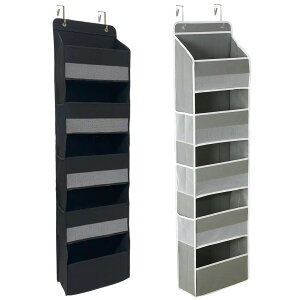 ウォールポケット ドア掛け収納 5段 サイドにもポケットあり クローゼット 吊り下げ 大容量 片付け 片づけ 整理 タオル 調味料 小物 下着 文房具 ぬいぐるみ 人形 フック式 メッシュ素材 壁