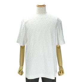 新入荷 フェンディ FENDI Tシャツ FF ロゴ 総柄 半袖 クルーネック FY0936 コットン ホワイト 白 サイズS トップス アパレル メンズ 【中古】