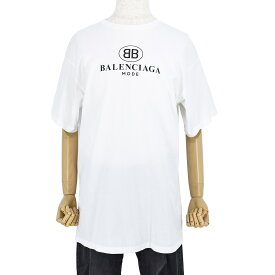 バレンシアガ BALENCIAGA BB ロゴ プリント オーバーサイズ 半袖 Tシャツ 556150 コットン ホワイト 白 サイズXS トップス メンズ レディース 【中古】