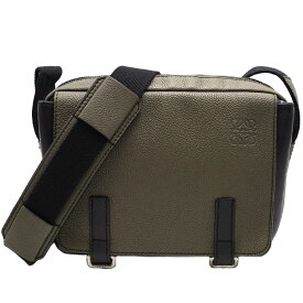 ロエベ LOEWE ミリタリー メッセンジャーバッグ XS ショルダーバッグ B553A72X22 レザー カーキ ブラック 黒 アナグラム 斜め掛け 【中古】