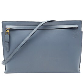 ロエベ LOEWE アナグラム Tポーチ ショルダーバッグ T POUCH BAG 126.57 ブルー 水色 レザー クラッチバッグ 2way レディース【中古】