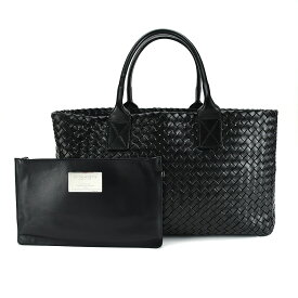 ボッテガヴェネタ BOTTEGA VENETA イントレチャート カバMM 115664 ブラック 黒 レザー トートバッグ ハンドバッグ メンズ レディース 【中古】