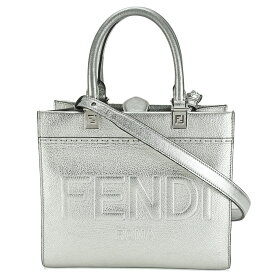 フェンディ FENDI サンシャイン スモール 2way トートバッグ ロゴ 8BH394 レザー シルバー シルバー金具 ショルダー レディース 【中古】
