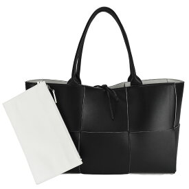 【クーポンで値引×さらにポイントUP】 ボッテガヴェネタ BOTTEGA VENETA マキシイントレチャート ミディアム アルコ トートバッグ ブラック ホワイト 黒 白 ポーチ付き ハンドバッグ 609175【中古】