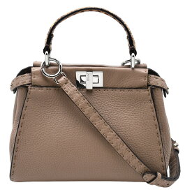 【クーポンで値引×さらにポイントUP】 フェンディ FENDI セレリア ミニ ピーカブー ピーカブー スモール ハンドバッグ 2way ショルダー レザー パイソン グレー ベージュ グレージュ 8BN244【中古】