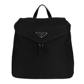 【クーポンで値引×さらにポイントUP】 プラダ PRADA トライアングル ロゴ バックパック リュック メンズ レディース ナイロン レザー ブラック シルバー金具 2VZ089 【中古】