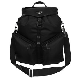 【クーポンで値引×さらにポイントUP】 プラダ PRADA トライアングルロゴ Re-Nylon×レザー バックパック リュック デイパック ショルダー 2way ナイロン レザー ブラック 黒 シルバー金具 2VZ108【新品同様】【中古】