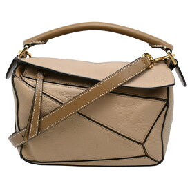 【クーポンでお得×さらにポイントUP】 ロエベ LOEWE パズルバッグ スモール アナグラム 2way ハンドバッグ ショルダーバッグ レザー グレー ベージュ ゴールド金具 A510S21X67 【中古】