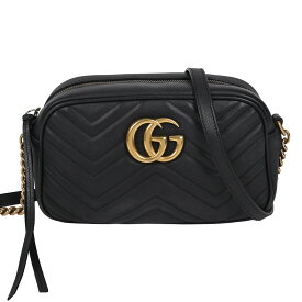 【クーポンでお得×さらにポイントUP】 グッチ GUCCI GGマーモント スモール ショルダーバッグ クロスボディバッグ ポシェット キルティング レザー ブラック 黒 ゴールド金具 447632 【中古】