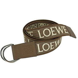 【ポイント5倍！クーポンで3%OFF！】 ロエベ LOEWE Dリング ベルト ジャガード ロゴ アナグラム E619238X14 キャンバス レザー ブラウン 茶 シルバー金具 レディース メンズ 【中古】