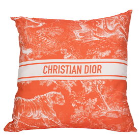【クーポンでお得×さらにポイントUP】 ディオール Christian Dior スクエア クッション ディオリビエラ DIORIVIERA 大判 ロゴ インテリア アクリル リネン オレンジ ホワイト 【中古】