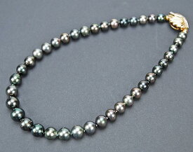 【決算セール｜12/26まで今期最安値｜終了後値上げ！】 黒蝶真珠 クロチョウ ブラックパール ネックレス 南洋黒真珠 9.5〜13.5mm K14YGクラスプ ダイヤモンド入り 鑑別書付き 【中古】 ブラックパール セミバロック パールネックレス