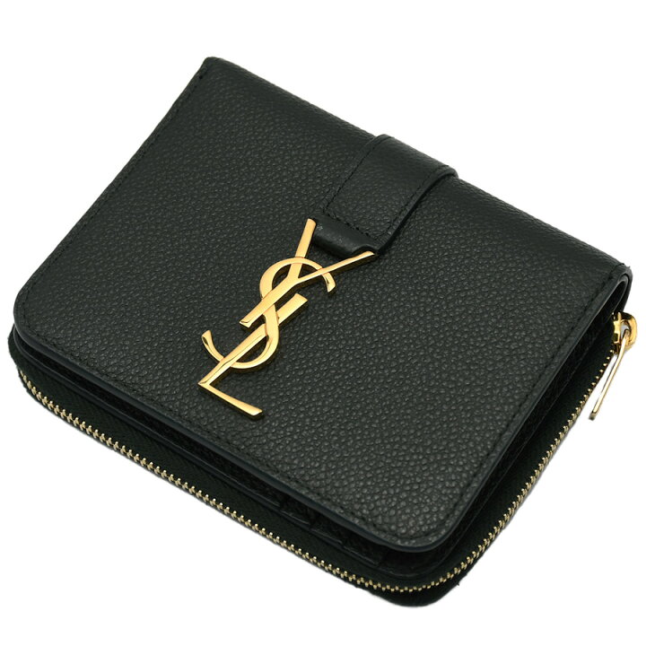 サンローランパリ 二つ折り財布 YSLライン コンパクト ジップ 