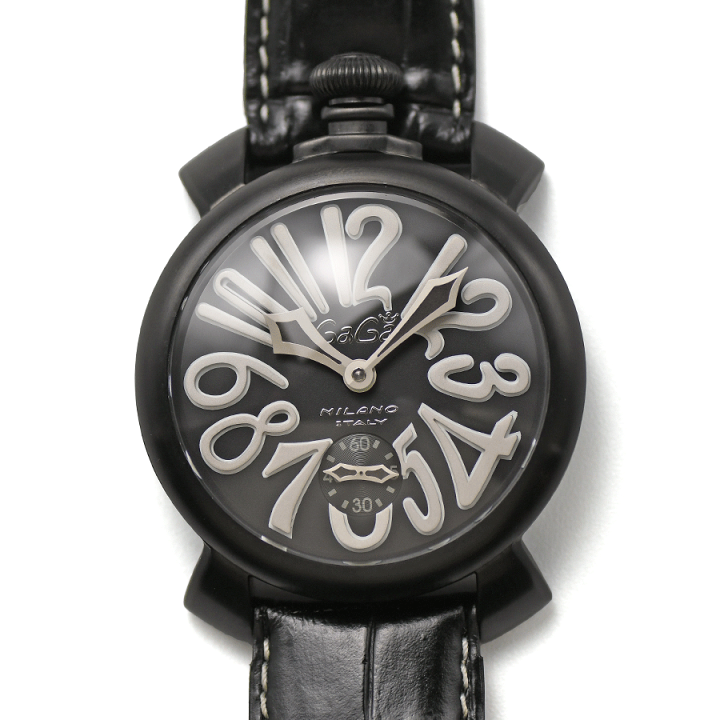 ガガミラノ48mm 手巻き時計 黒 レザーGAGA MILANO