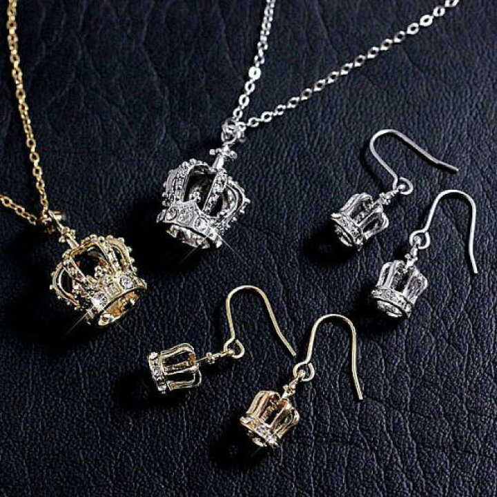 楽天市場】王冠モチーフ☆CROWN☆クラウンネックレス＆ピアスセット 