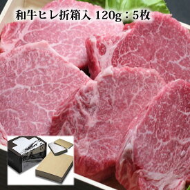 【P10倍 クーポン 1000円引】ヒレステーキ肉 国産 黒毛和牛肉 120g 5枚 折箱 化粧箱入 シャトーブリアン ヒレ ヒレ肉 ヘレ ステーキ肉 高級 グルメ 食品 食べ物 取り寄せ ヘレステーキ 和牛 誕生日 内祝 プレゼント 御祝 御礼 内祝 結婚祝 快気祝 贈り物 贈答品 2024 ギ