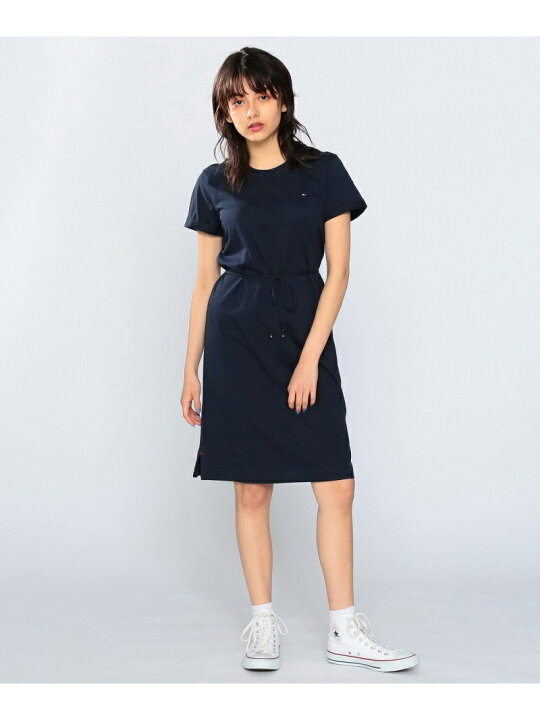 楽天市場 W Tommy Hilfiger トミーヒルフィガー コットンドローストリングtワンピース Tommy Hilfiger トミーヒルフィガー ワンピース 半袖ワンピース ネイビー 送料無料 Rakuten Fashion Tommy Hilfiger