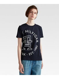 【SALE／30%OFF】(W)TOMMY HILFIGER(トミーヒルフィガー) レギュラーエクスプロウドモノグラムTシャツ TOMMY HILFIGER トミーヒルフィガー トップス カットソー・Tシャツ ネイビー ホワイト【RBA_E】【送料無料】[Rakuten Fashion]