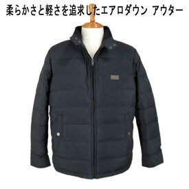 秋冬 クロコダイル ダウンブルゾン エアロ/ライトダウン 人工皮革ロゴプレート付 黒【L】【LL】