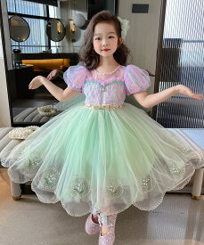 新作　子供　ドレス　アリエル ハロウィン コスチューム 仮装 子供 人魚姫　子供 こども ワンピース キッズ スカート キッズコスチューム 変身 なりきり ステージ衣装 クリスマス イベント 誕生日 プレゼント100cm 110cm 120cm 130cm 140cm 　トモショップ新作　ドレス