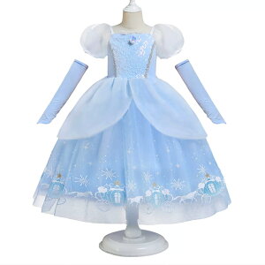 プリンセス グローブ付き ドレス 水色子供用お姫様なりきり ワンピース 仮装衣装 かぼちゃの馬車が可愛い100cm 110cm 120cm 130cm 140cm