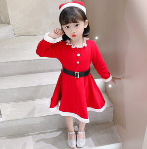 サンタ コスチューム キッズ 裏起毛 子供用 サンタ コスチューム クリスマス衣装・ 子供用サンタクロース衣装 子供用サンタ衣装・コスプレ・コ スチューム・仮装 帽子  ワンピース2点