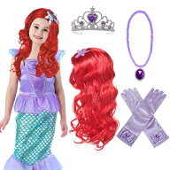 子供用　アリエル人魚姫　ウィッグ 　カチューシャ　手袋　ネックレス4点セット　プリンセスウィッグ か…