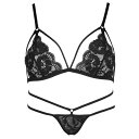 セクシー ランジェリー 超過激 下着 上下セット ブラショーツセット クロッチオープン 紐パン ノーワイヤーオープン ブラ＆ショーツ ヒモ レディース ブラジャーセット ひも セクシー女性下着 穴あき レース 花柄 股割れ 過激下着 エロ下着 ナイトブラ 2点セット 黒色