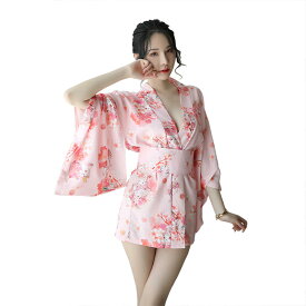 【2】あす楽 ピンク ミニ セクシー 着物 ドレス 派手 和服 レディース コスプレ 衣装 花魁